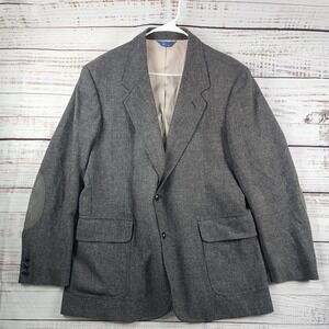 Vintage Pendleton Gray Wool Tweed Blazer Mens 44 USA Elbow Patch Sport Coat